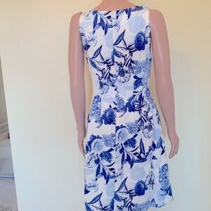Vince Camuto fit and flare, blue and white dress